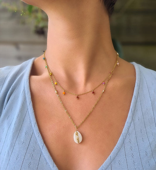 Collier guirlande & cauri 🌈🐚